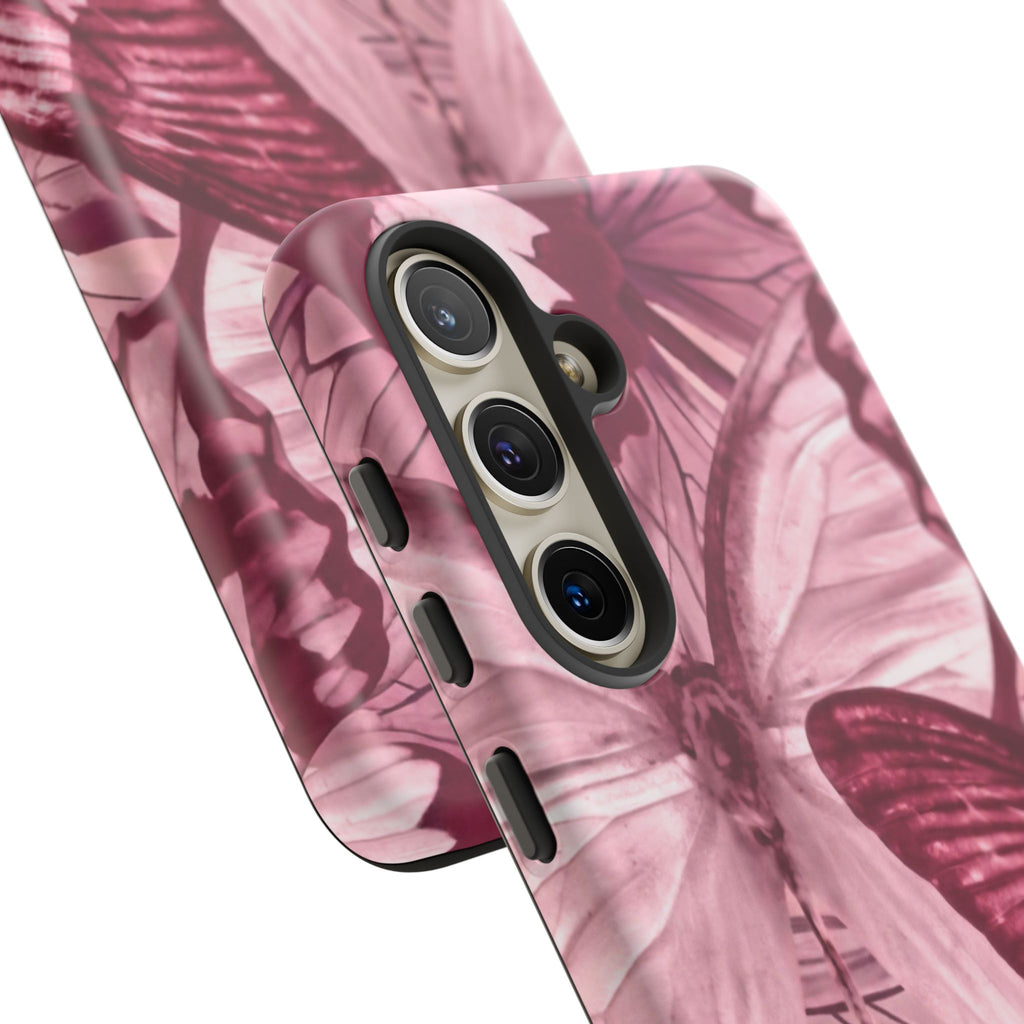 Butterfly Tough Phone Case — Vintage Pink Floral Protective Cover