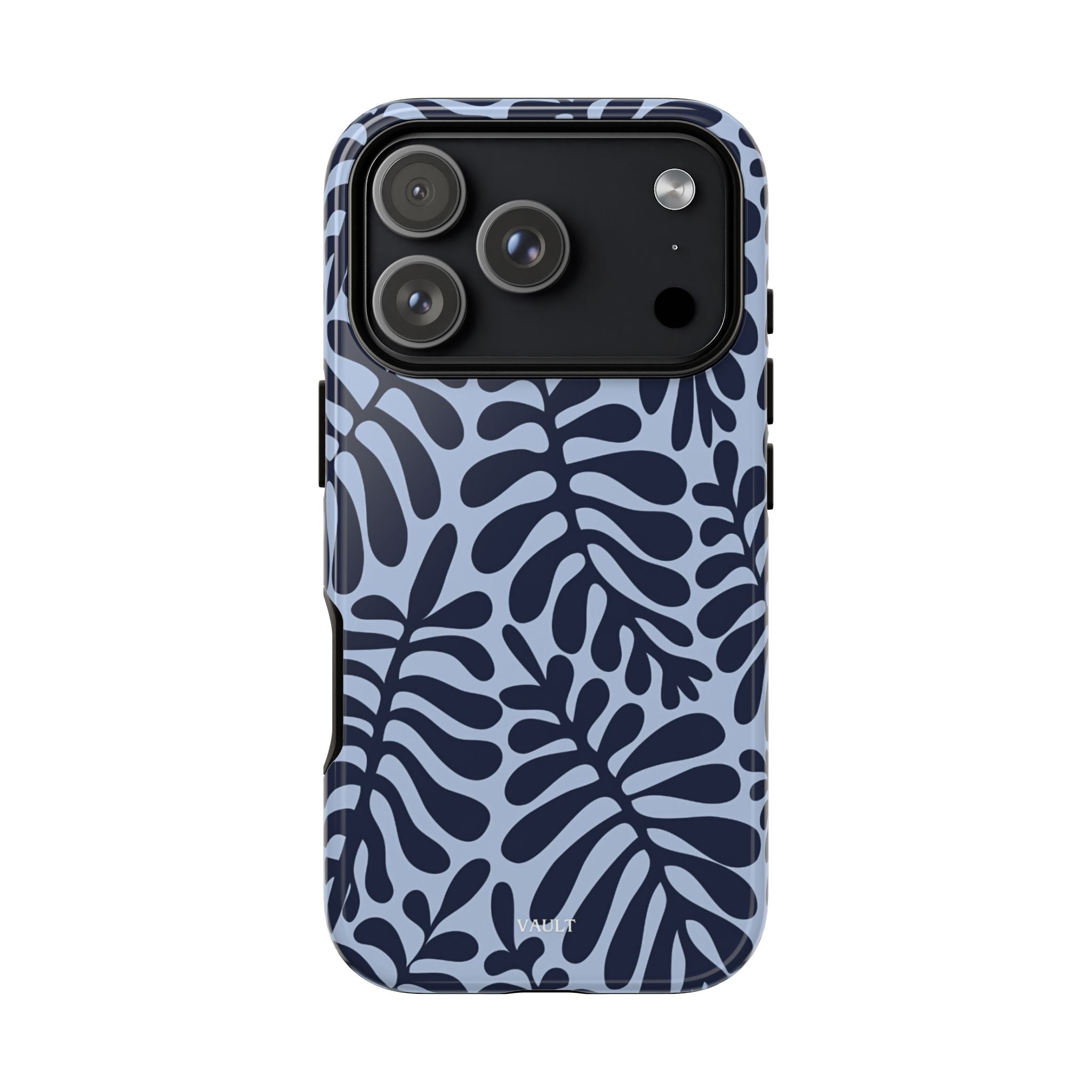 Floral Fern Tough Phone Case – Navy Blue on Light Blue, Protective Slim Cover