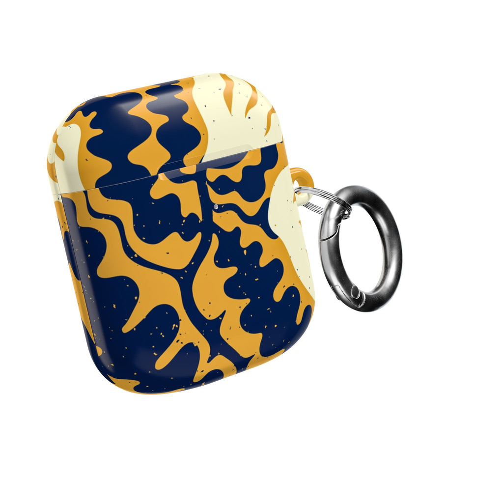 Abstract Navy & Mustard Swirl AirPod Case — Protective Designer Cover