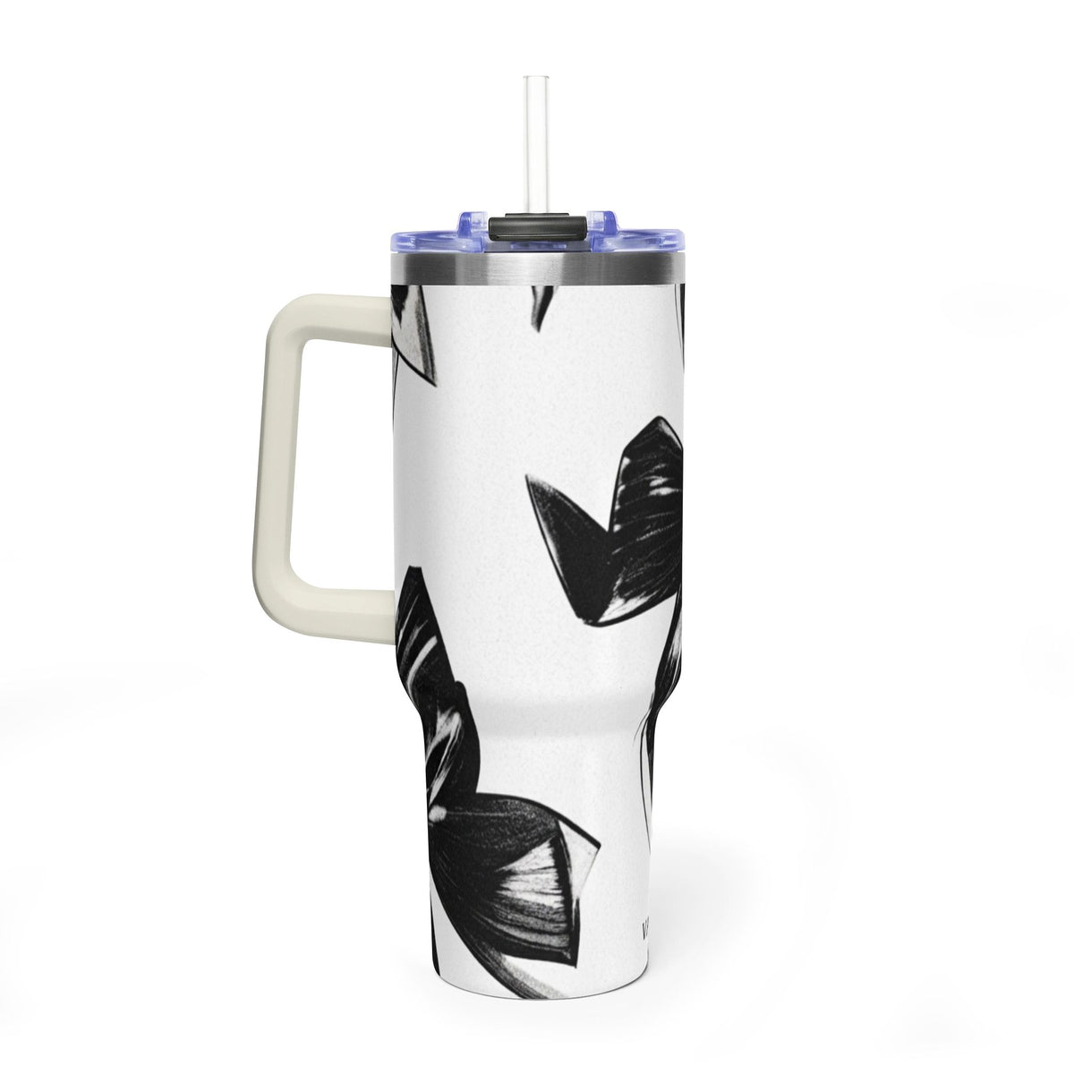 40oz Floral Black & White Vacuum Tumbler — Insulated Travel Cup