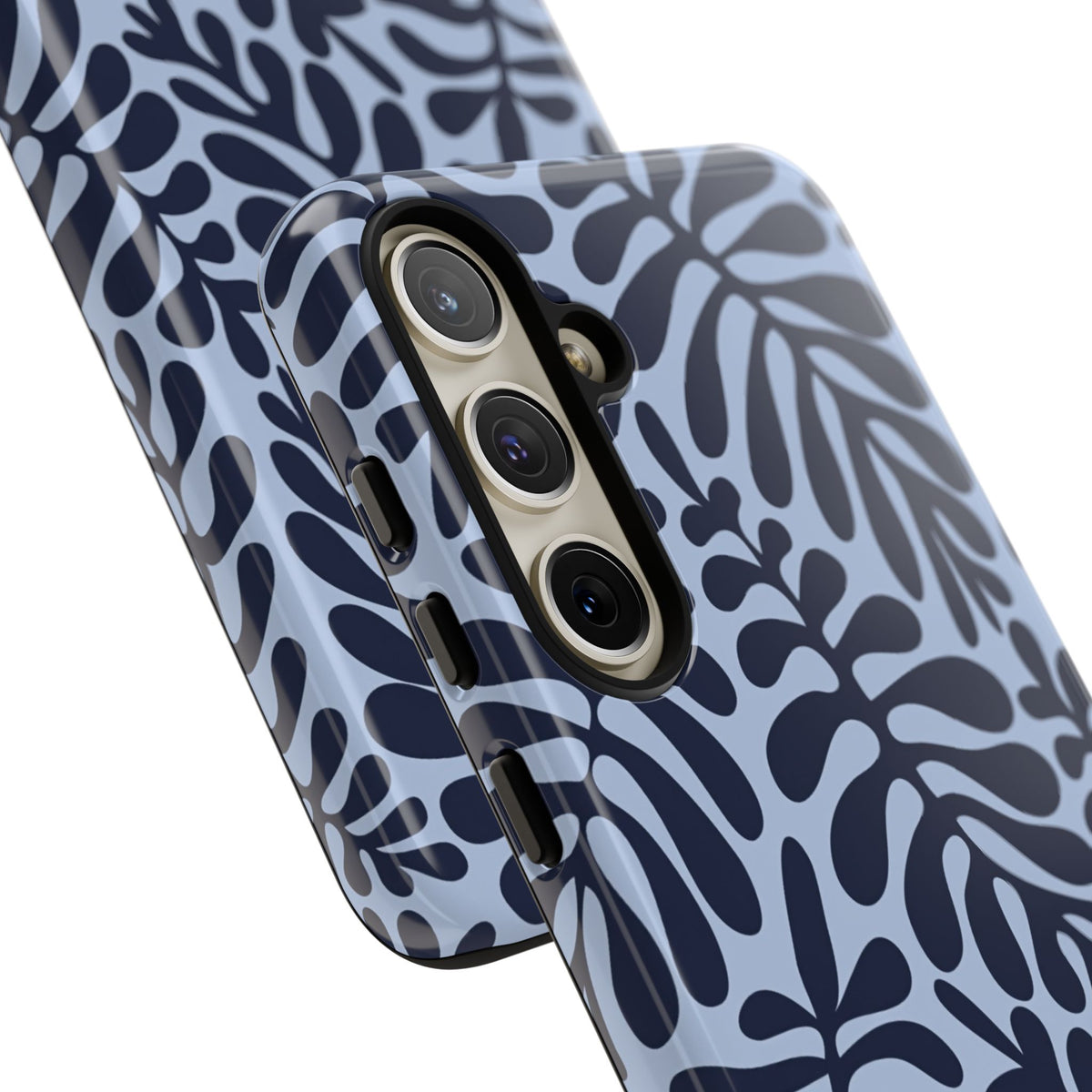Floral Fern Tough Phone Case – Navy Blue on Light Blue, Protective Slim Cover