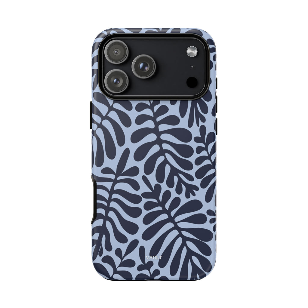 Floral Fern Tough Phone Case – Navy Blue on Light Blue, Protective Slim Cover