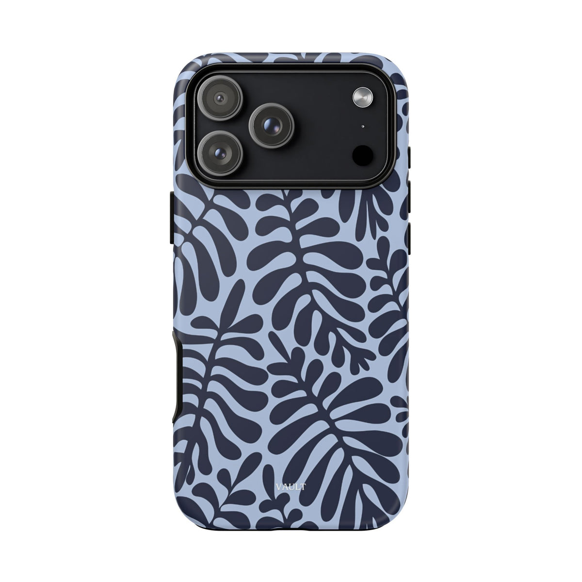 Floral Fern Tough Phone Case – Navy Blue on Light Blue, Protective Slim Cover