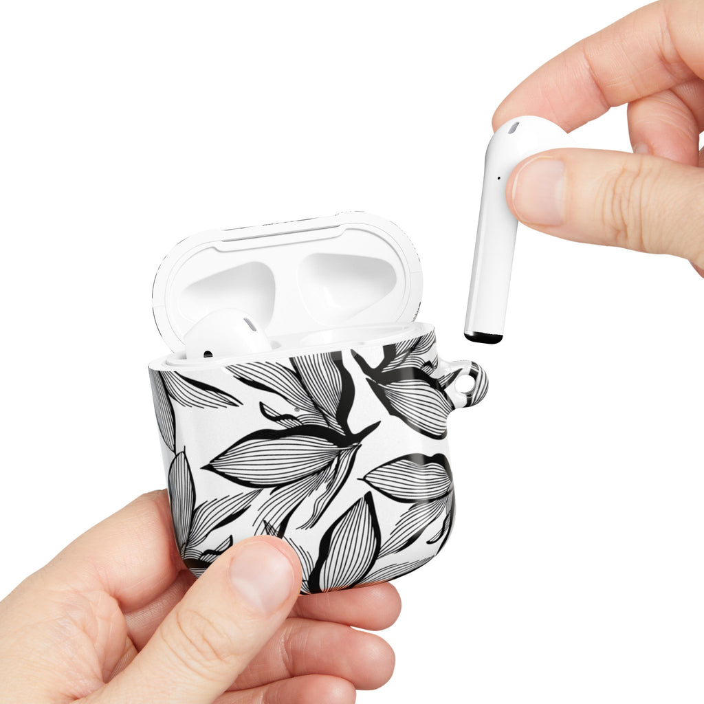 Floral Monochrome AirPod Case — Black & White Leaf Pattern