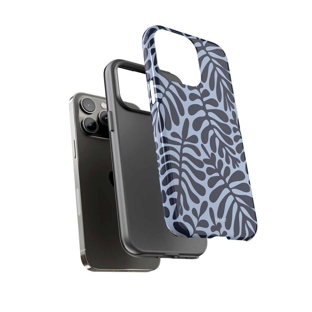 Floral Fern Tough Phone Case – Navy Blue on Light Blue, Protective Slim Cover