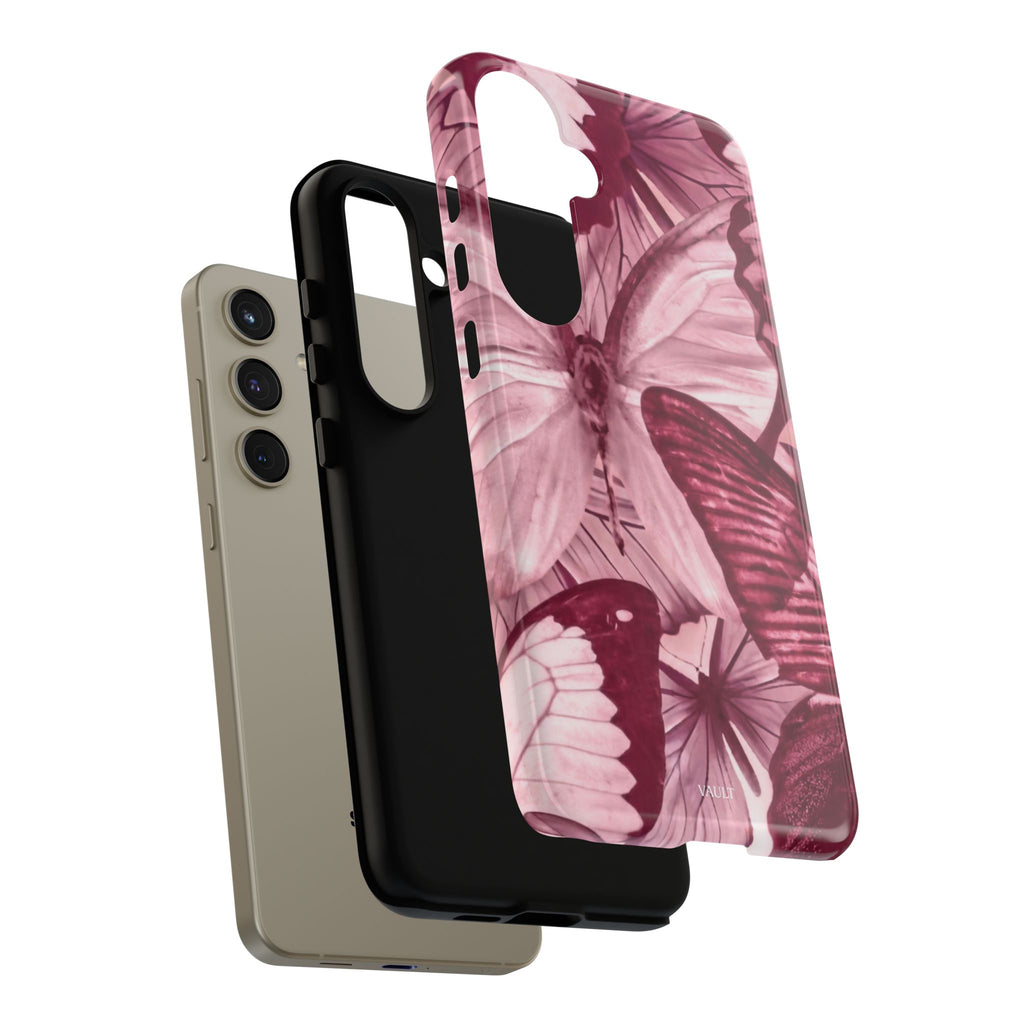 Butterfly Tough Phone Case — Vintage Pink Floral Protective Cover