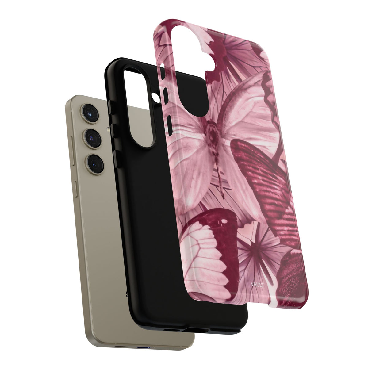 Butterfly Tough Phone Case — Vintage Pink Floral Protective Cover