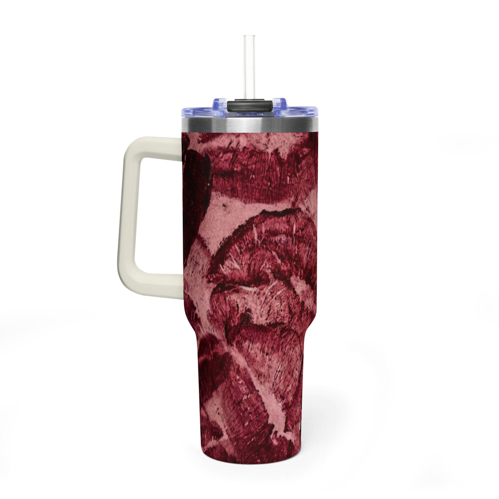 40oz Vacuum Tumbler - Burgundy Rose Marble Insulated Travel Cup
