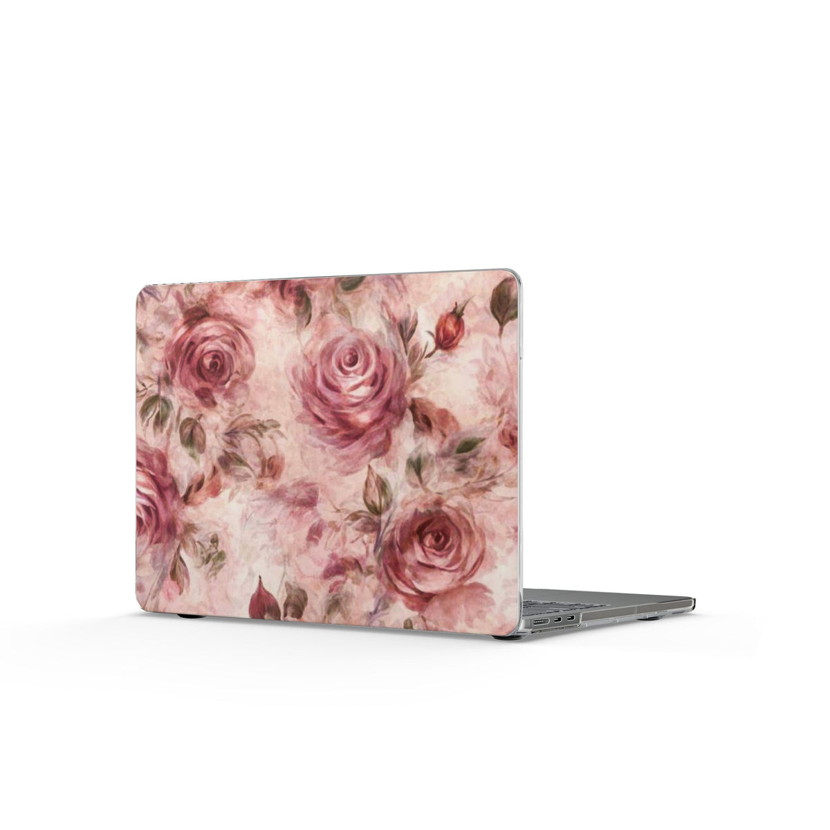 Floral Rose Clear MacBook Case — Vintage Pink Watercolor Roses Laptop Cover