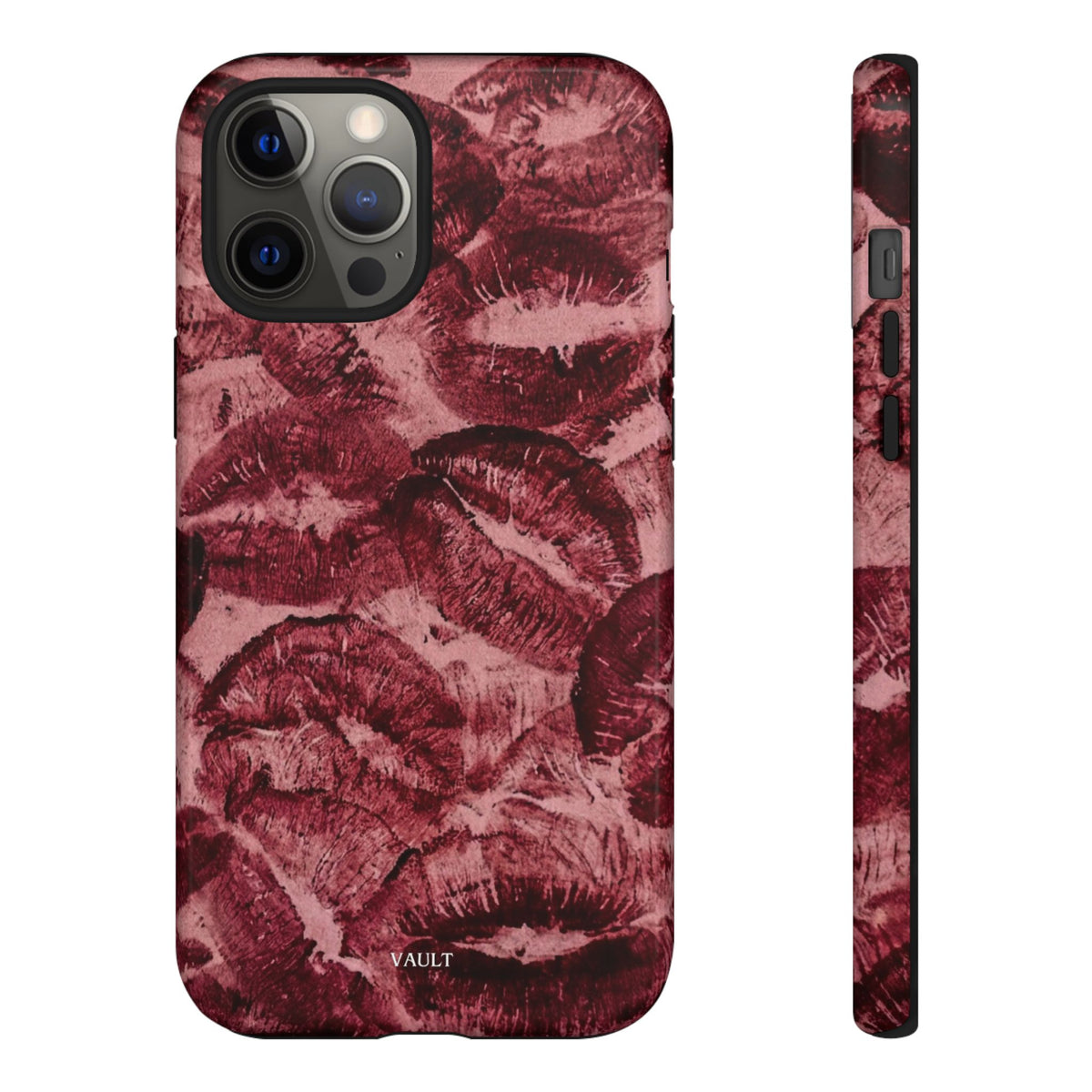 Kiss Print Phone Case – Burgundy Lip Pattern Protective Phone Cover