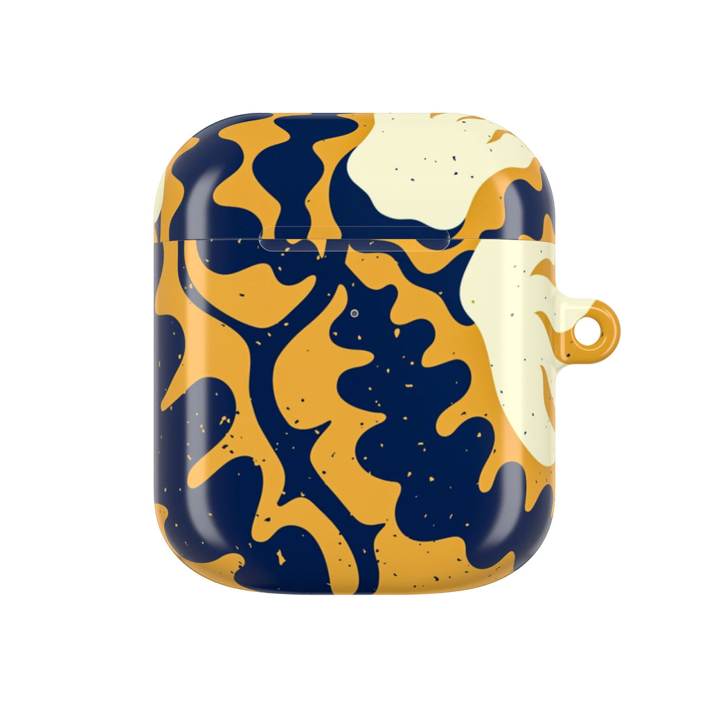 Abstract Navy & Mustard Swirl AirPod Case — Protective Designer Cover