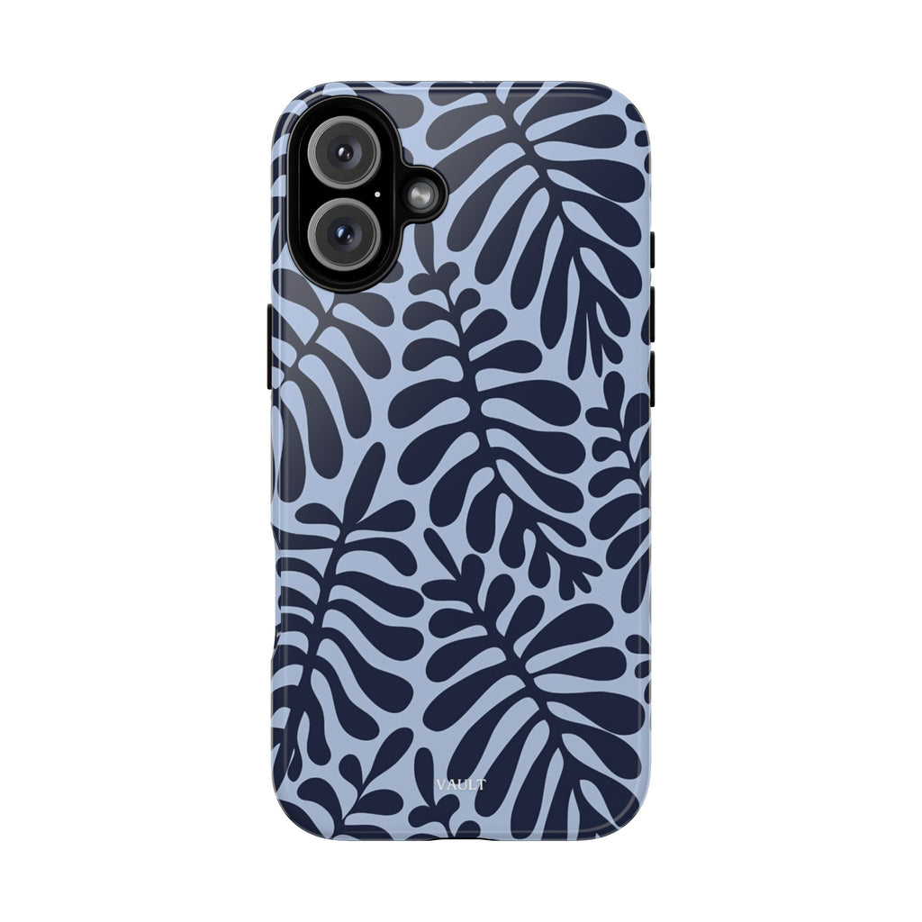 Floral Fern Tough Phone Case – Navy Blue on Light Blue, Protective Slim Cover