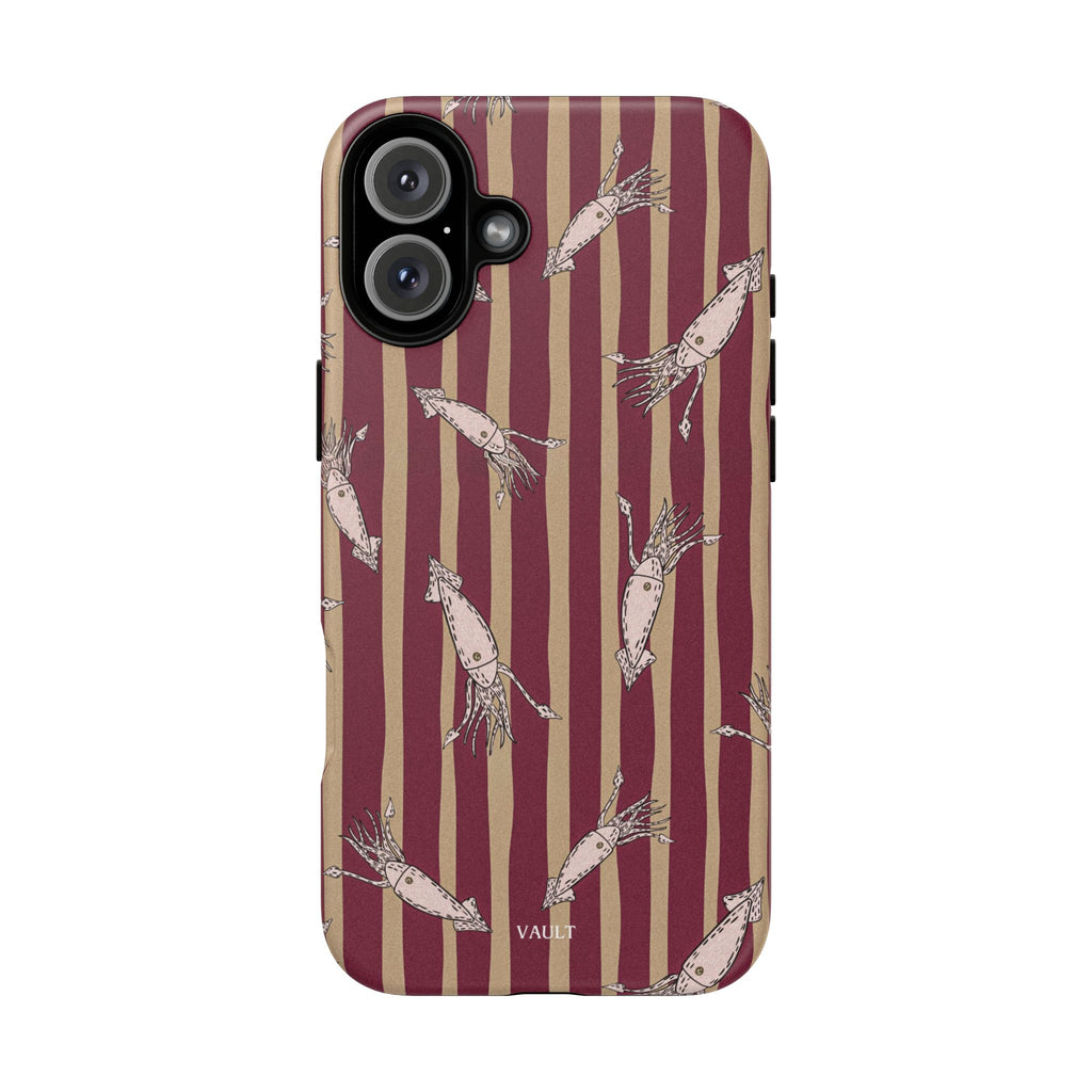 Phone Case - Vintage Shrimp Pattern on Burgundy Stripes