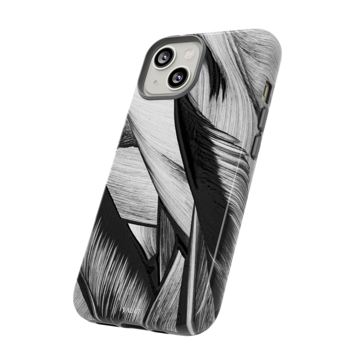 Monochrome Tropical Leaf Tough Phone Case — Black & White Botanical Protective Cover
