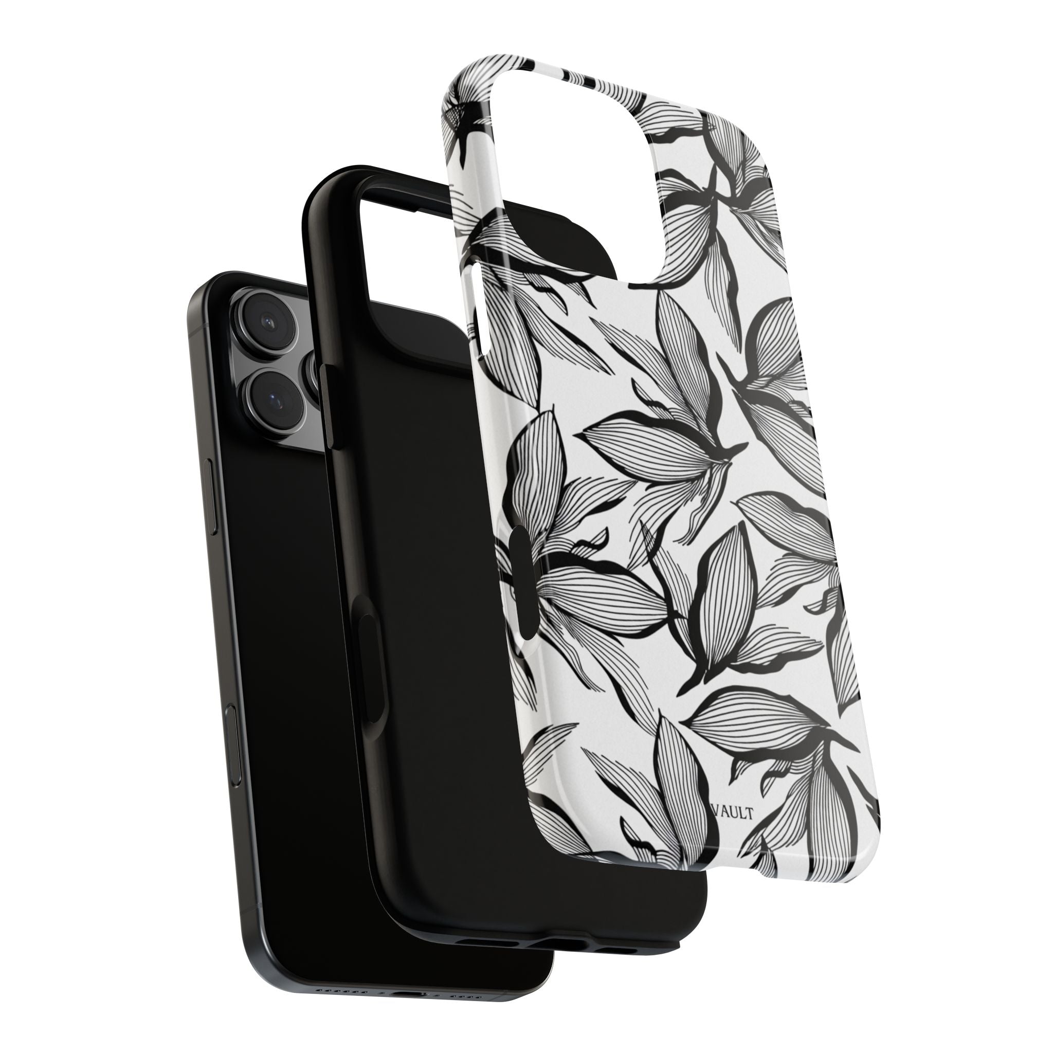 Floral Leaves Tough Phone Case – Black & White Botanical Protection