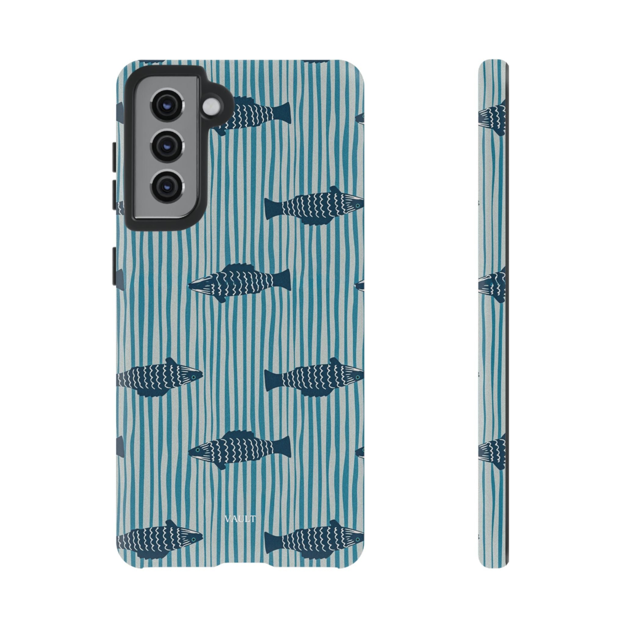 Fish Pattern Tough Phone Case — Blue Striped Ocean Design