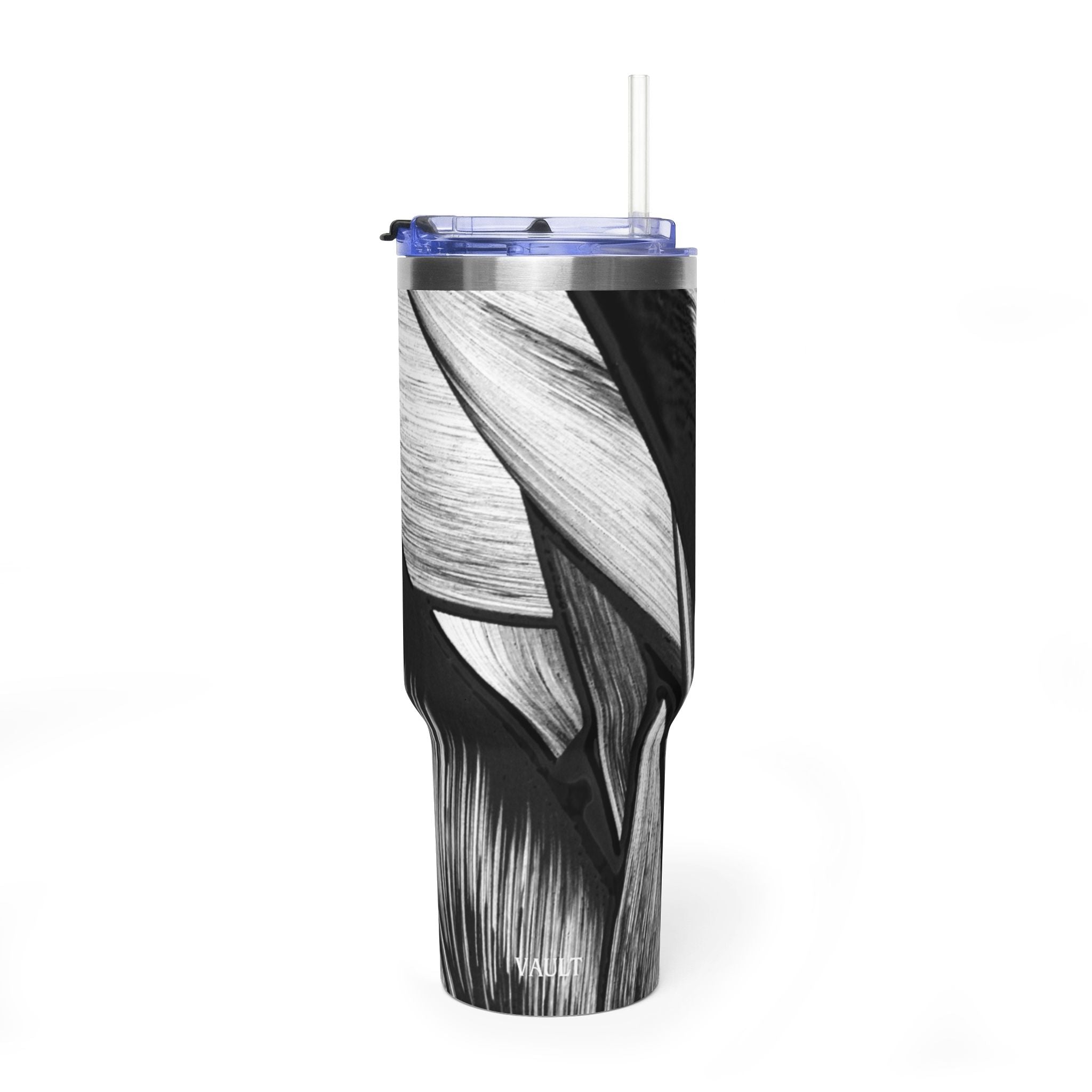 40oz Black & White Tropical Leaf Thermal Tumbler