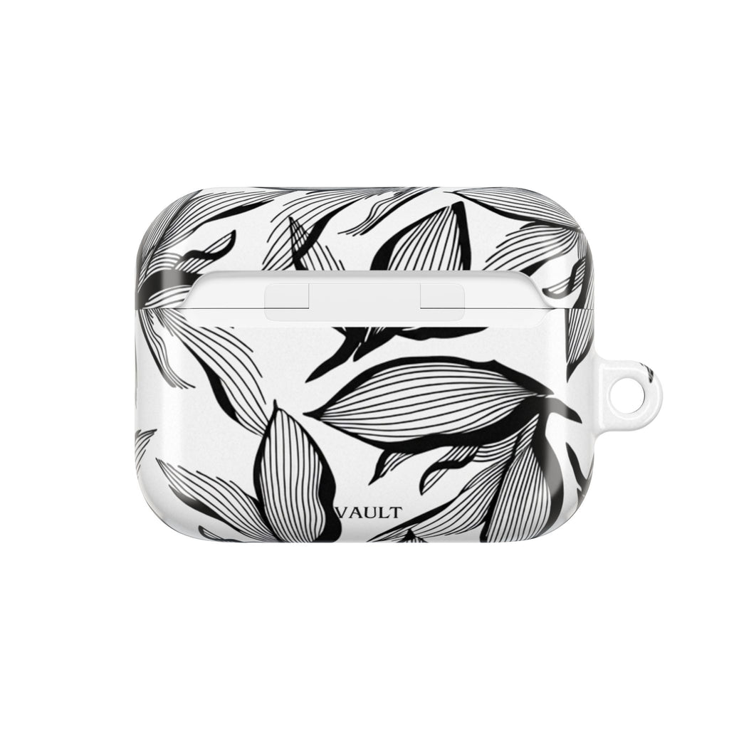 Floral Monochrome AirPod Case — Black & White Leaf Pattern