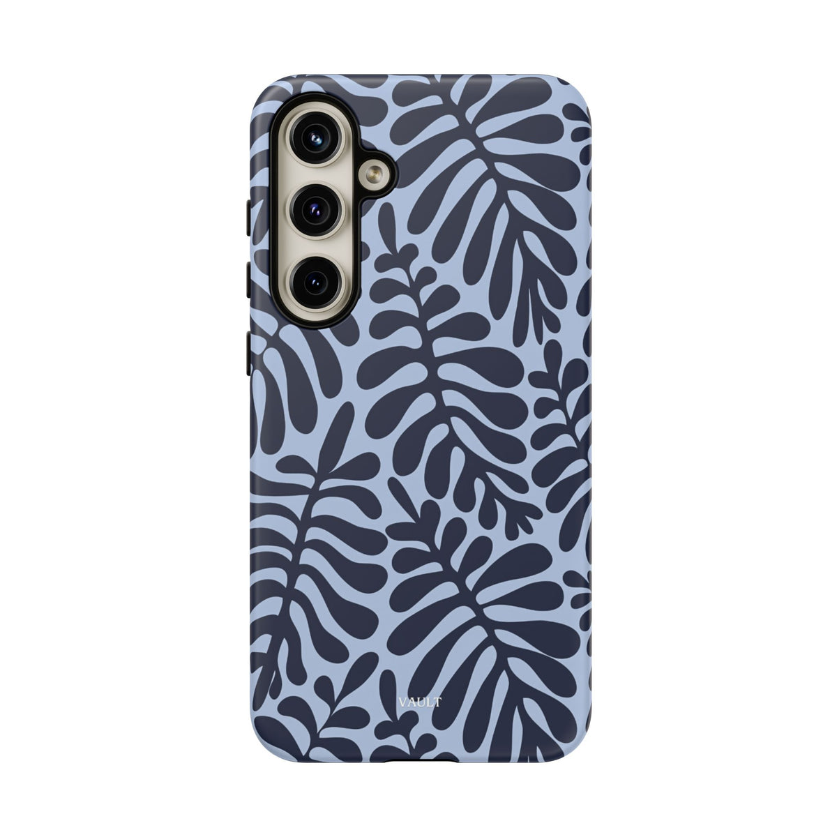 Floral Fern Tough Phone Case – Navy Blue on Light Blue, Protective Slim Cover