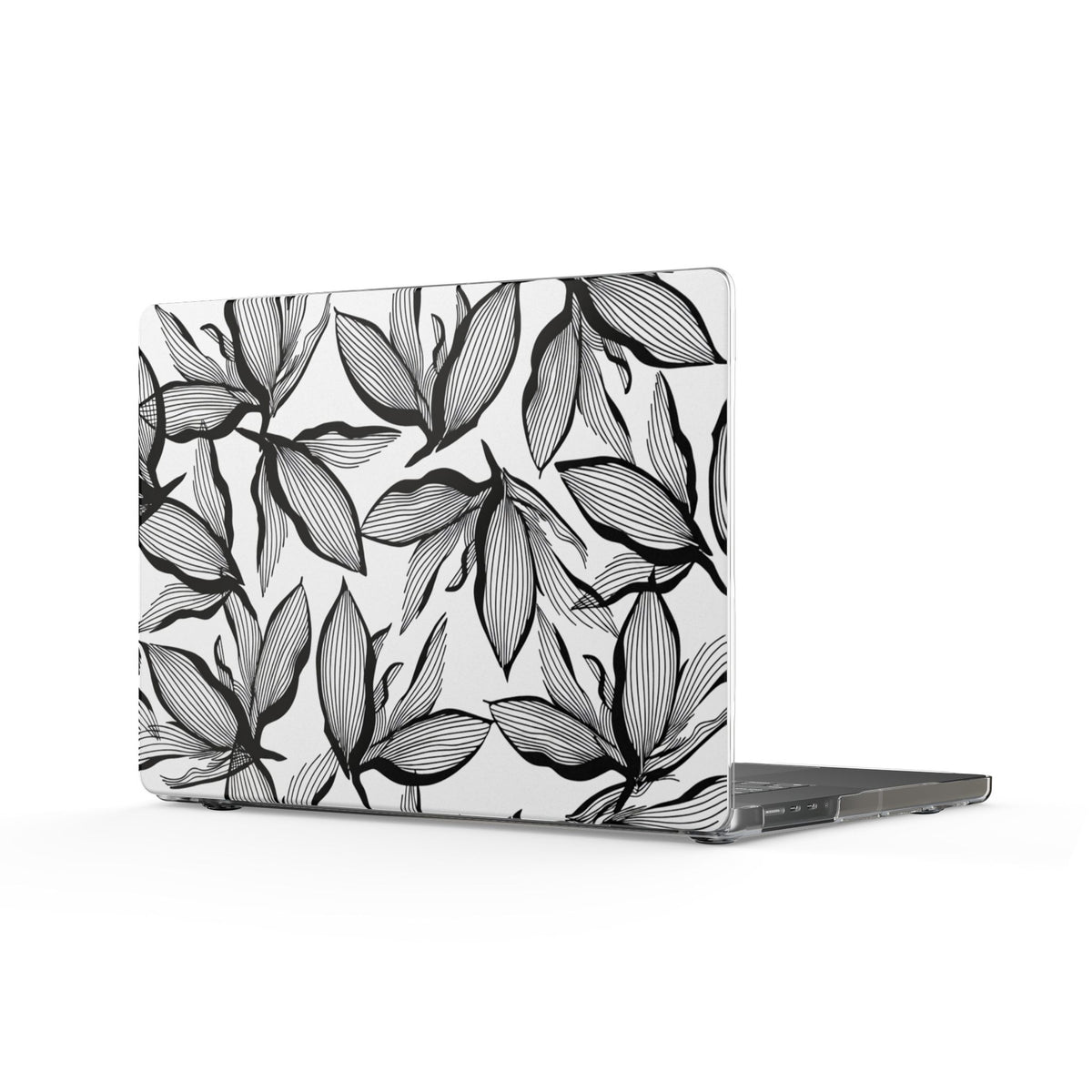 Clear MacBook Case — Monochrome Hand-Drawn Leaf Pattern