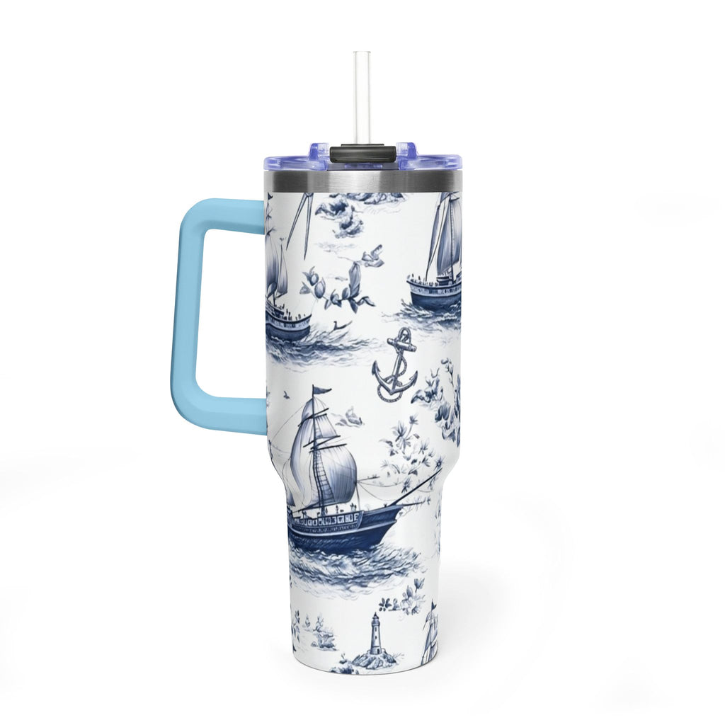 Nautical Blue Toile 40oz Thermal Tumbler