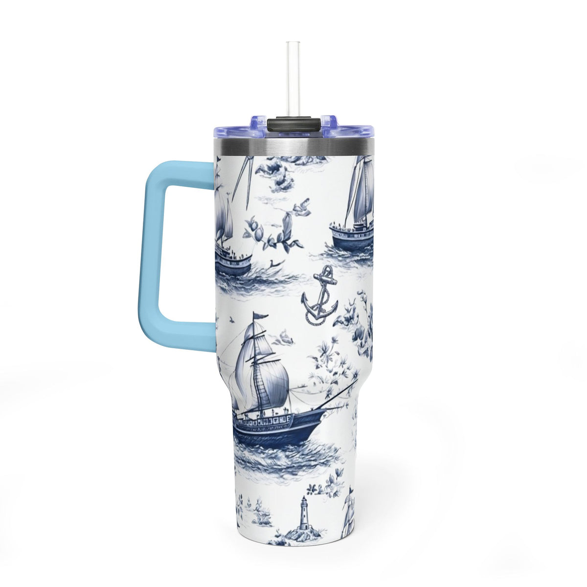 Nautical Blue Toile 40oz Thermal Tumbler