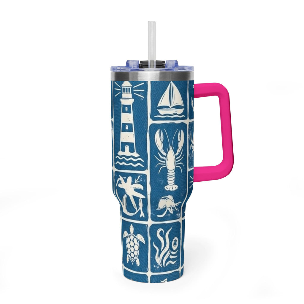 40oz Nautical Thermal Tumbler – Lighthouse, Anchor & Sea Life Travel Mug