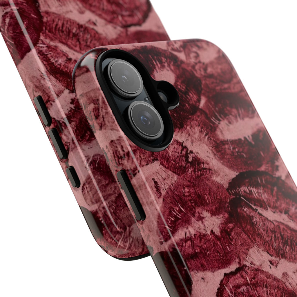 Kiss Print Phone Case – Burgundy Lip Pattern Protective Phone Cover