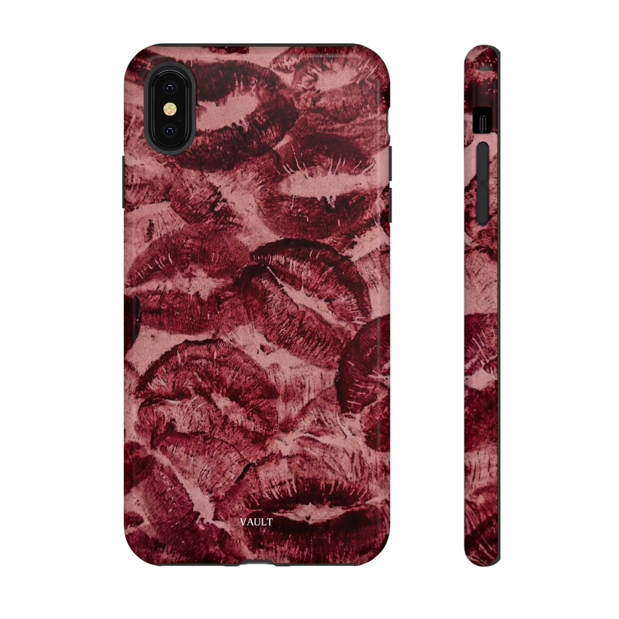 Kiss Print Phone Case – Burgundy Lip Pattern Protective Phone Cover
