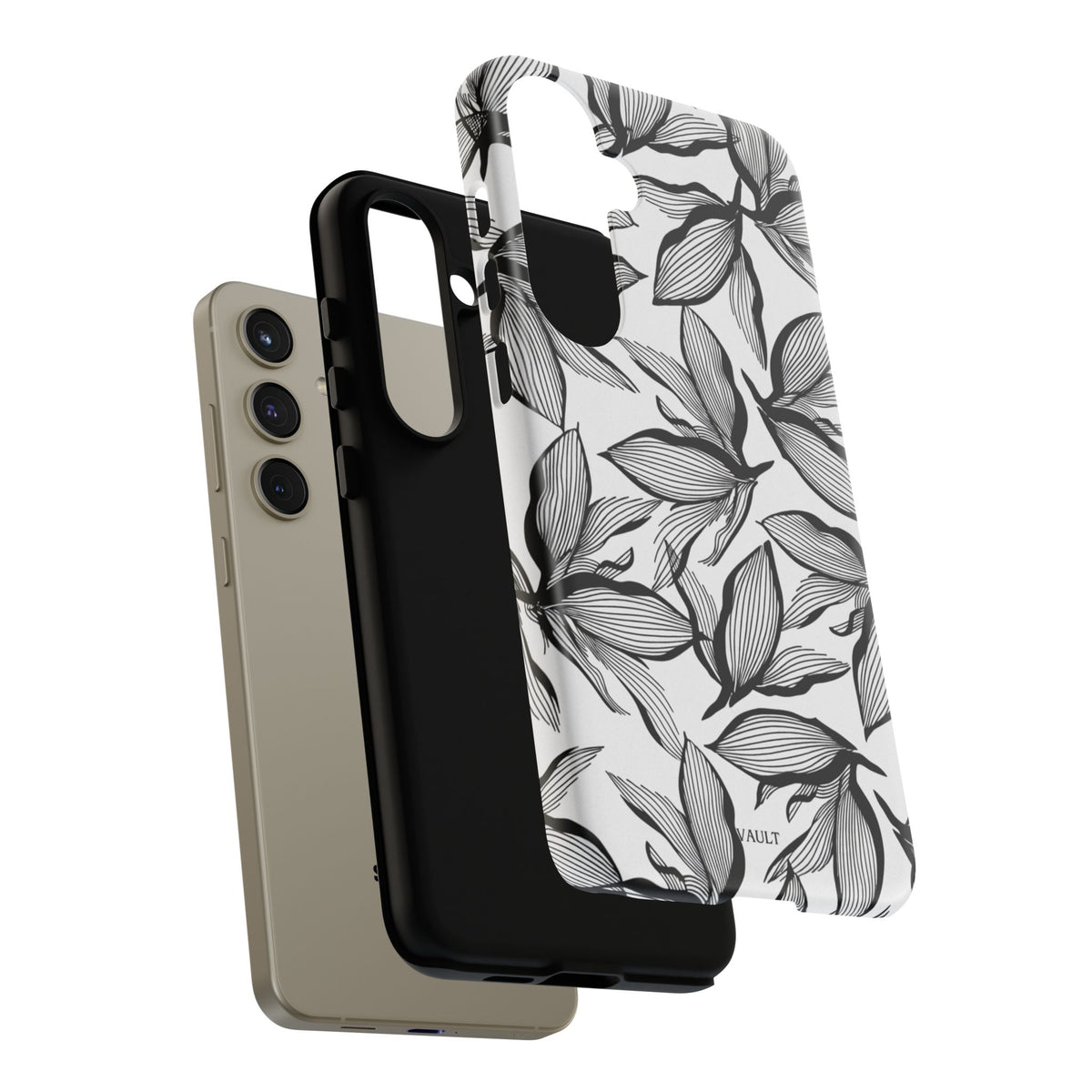 Floral Leaves Tough Phone Case – Black & White Botanical Protection