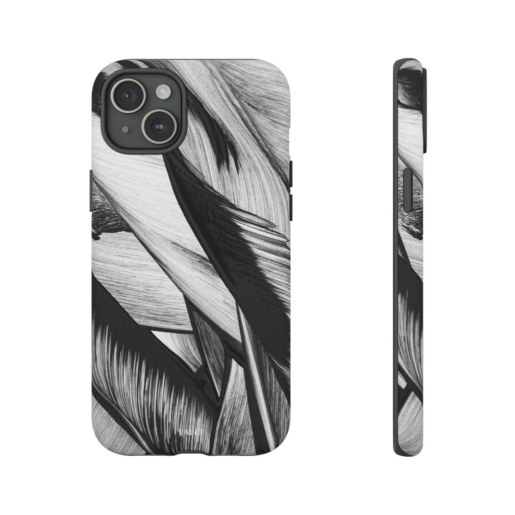 Monochrome Tropical Leaf Tough Phone Case — Black & White Botanical Protective Cover
