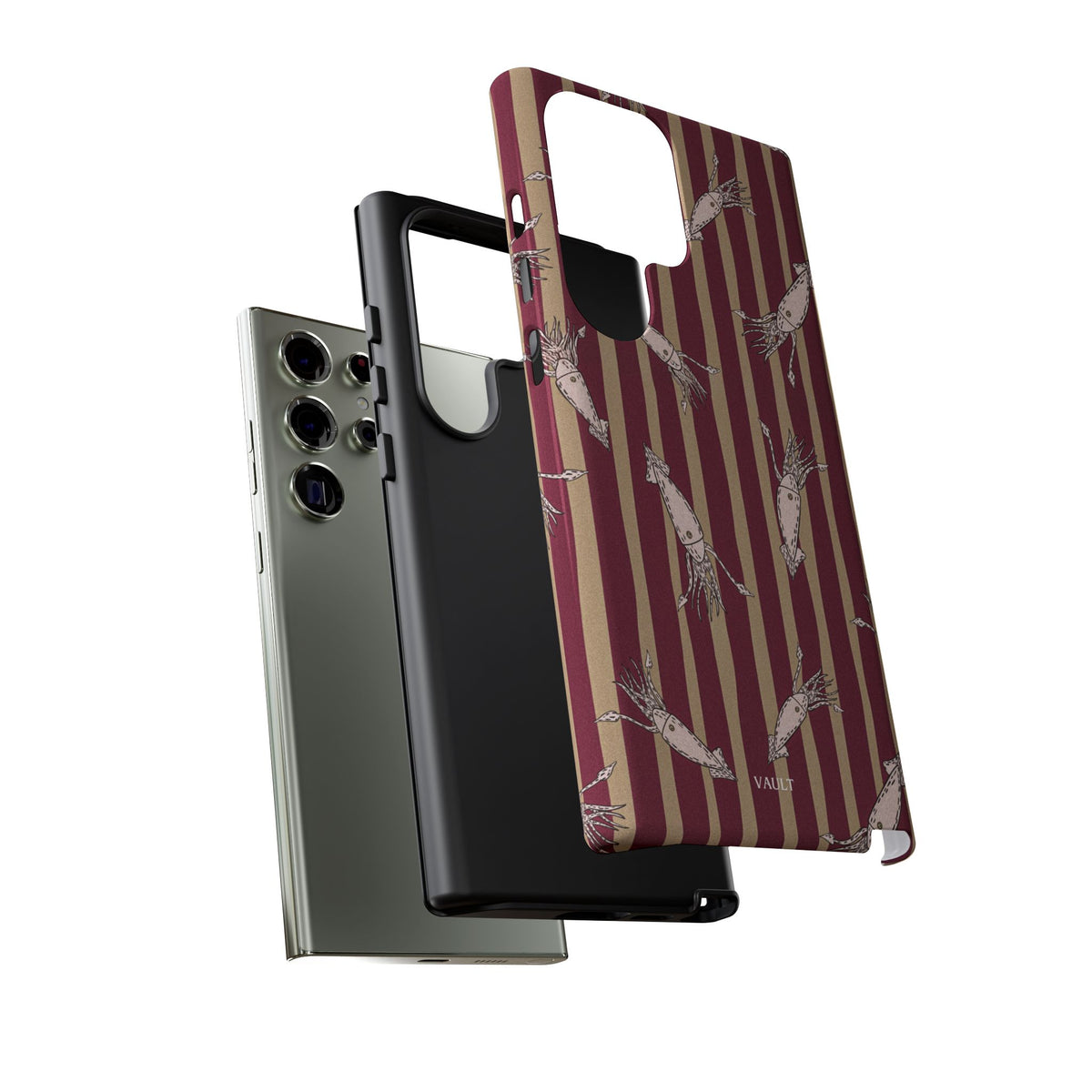 Phone Case - Vintage Shrimp Pattern on Burgundy Stripes