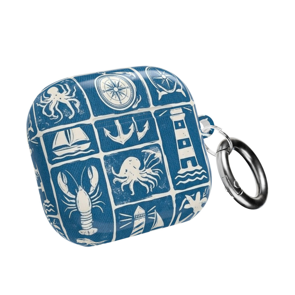 Nautical Tile AirPod Case — Coastal Lighthouse & Sea Creatures Silicone Cover