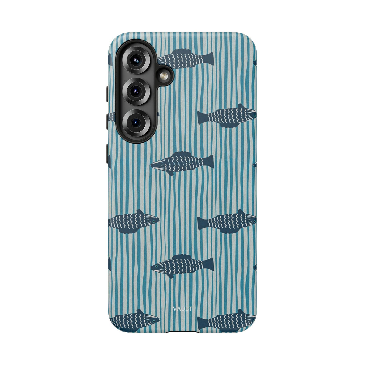 Fish Pattern Tough Phone Case — Blue Striped Ocean Design
