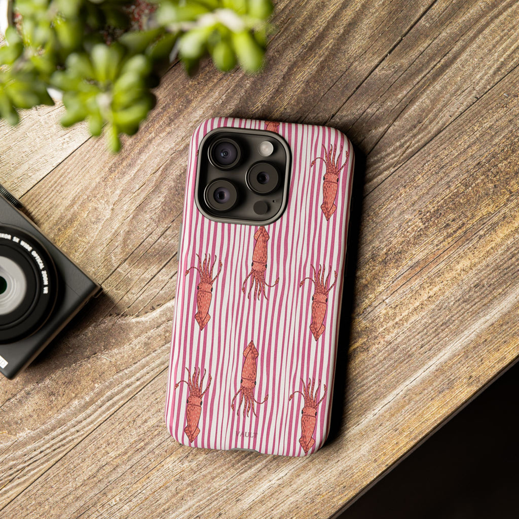 Squid Stripe Phone Case — Pink Nautical Sea Creature Pattern