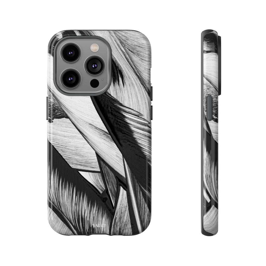 Monochrome Tropical Leaf Tough Phone Case — Black & White Botanical Protective Cover