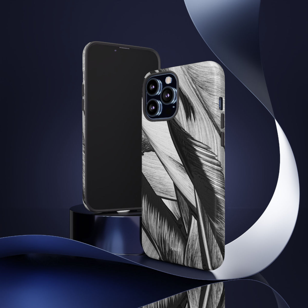 Monochrome Tropical Leaf Tough Phone Case — Black & White Botanical Protective Cover