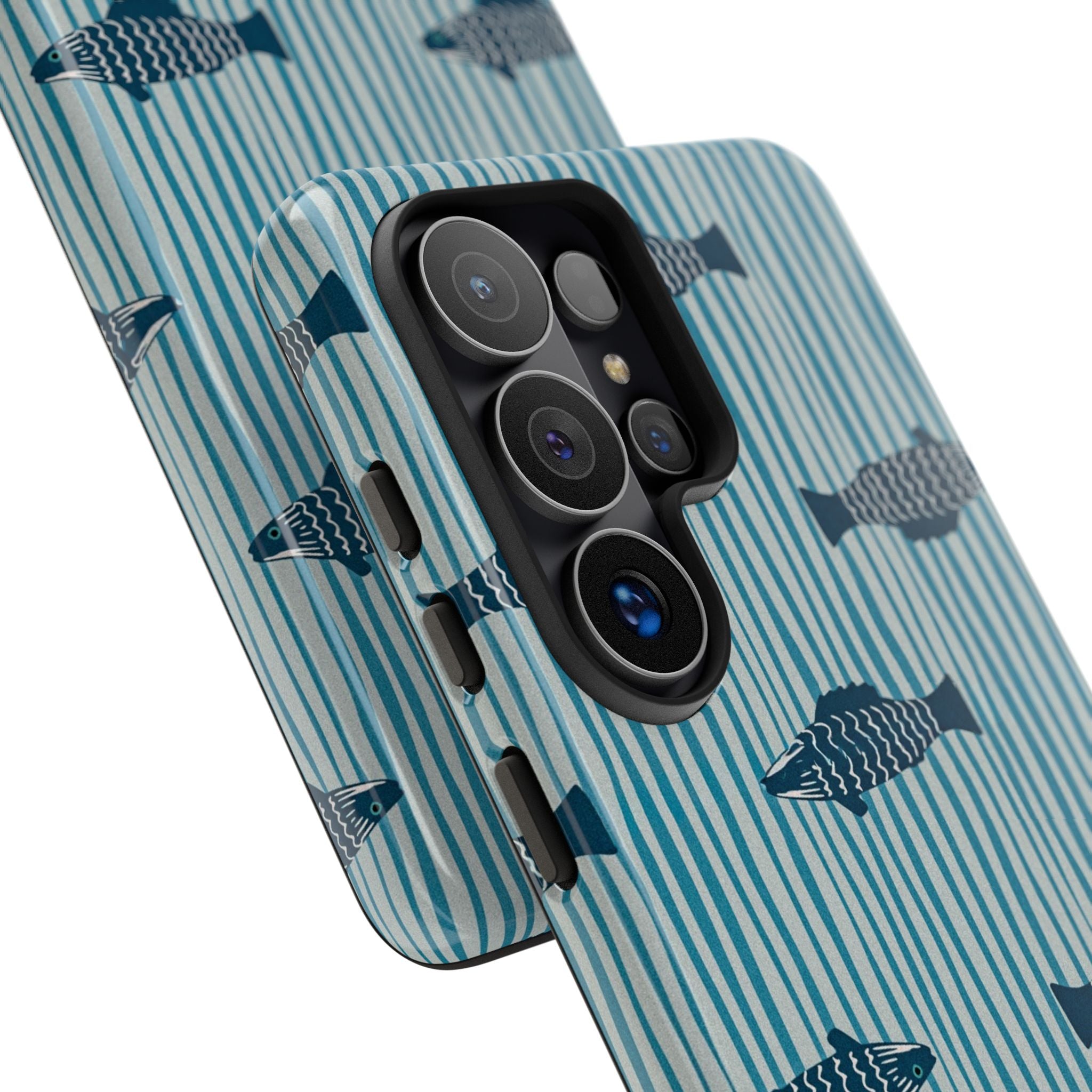 Fish Pattern Tough Phone Case — Blue Striped Ocean Design