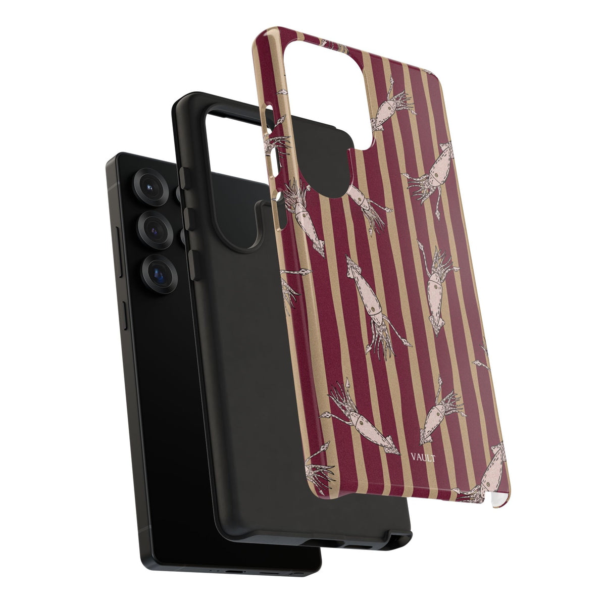 Phone Case - Vintage Shrimp Pattern on Burgundy Stripes