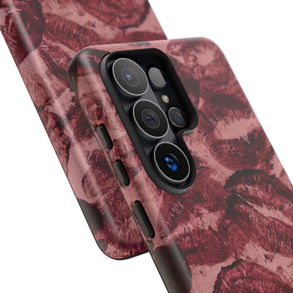 Kiss Print Phone Case – Burgundy Lip Pattern Protective Phone Cover