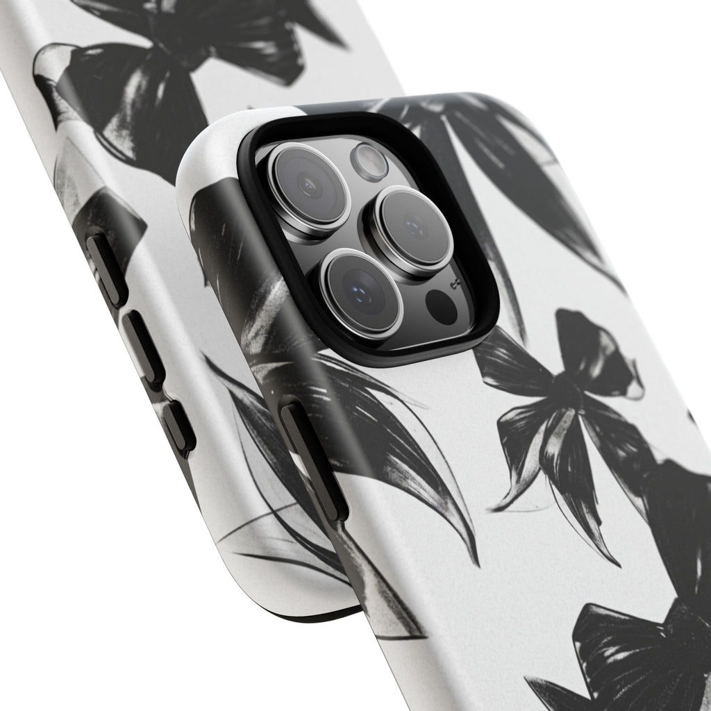 Floral Brushstroke Phone Case — Black & White Botanical Tough Case