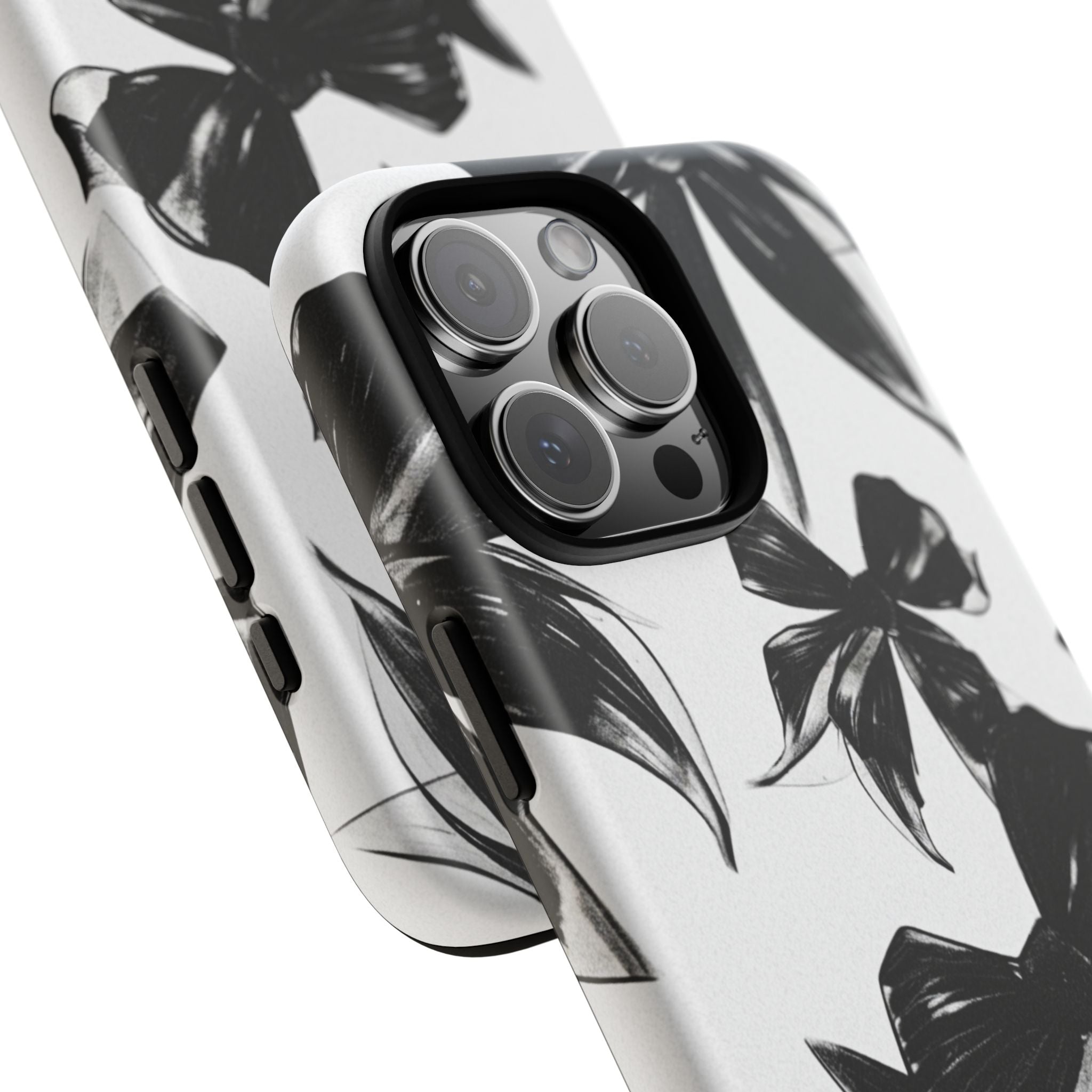 Floral Brushstroke Phone Case — Black & White Botanical Tough Case