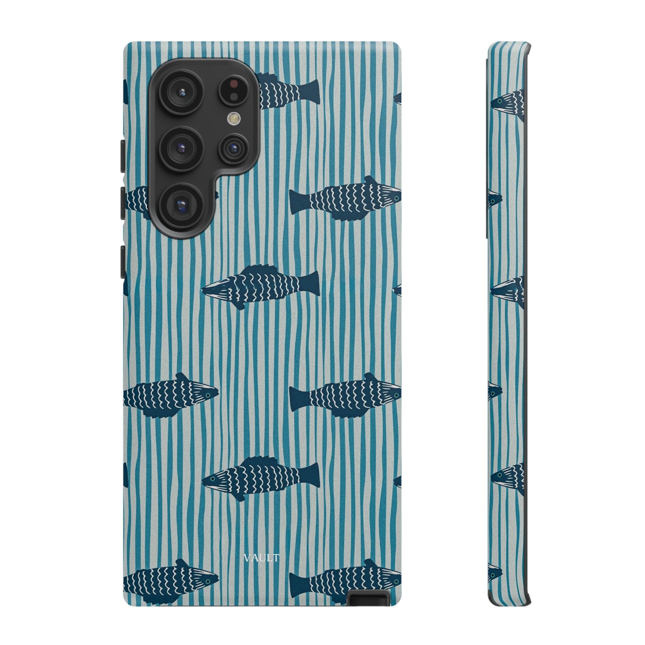 Fish Pattern Tough Phone Case — Blue Striped Ocean Design