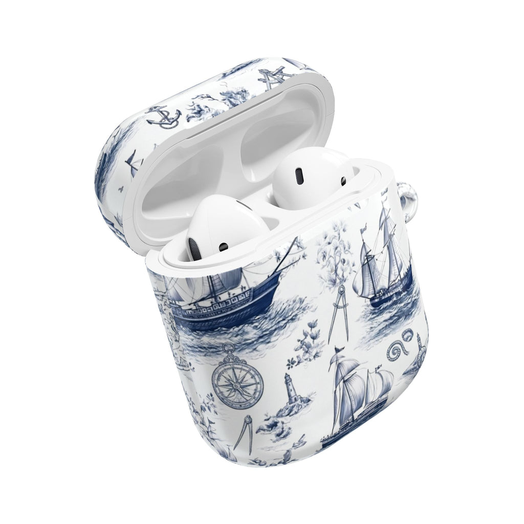 Nautical Toile AirPod Case – Blue Sailboat & Lighthouse Protective Cover