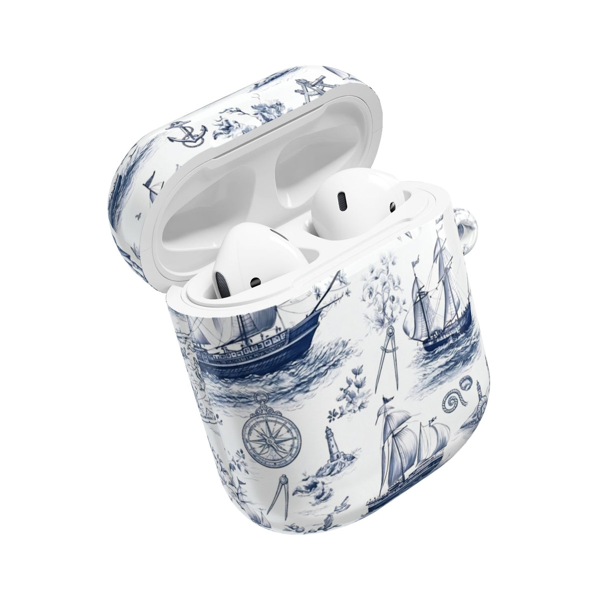 Nautical Toile AirPod Case – Blue Sailboat & Lighthouse Protective Cover