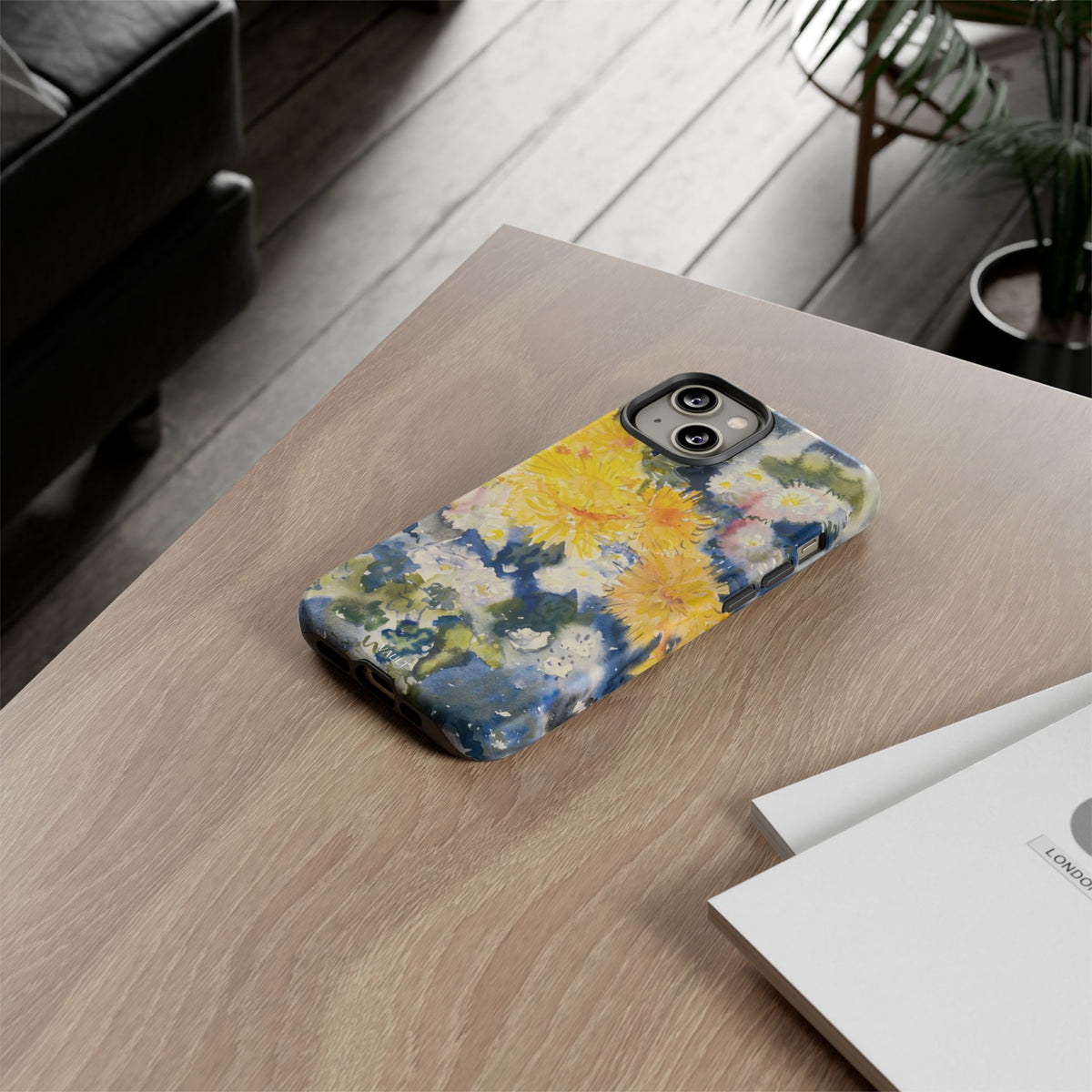 Floral Watercolor Phone Case – Yellow Chrysanthemums Design