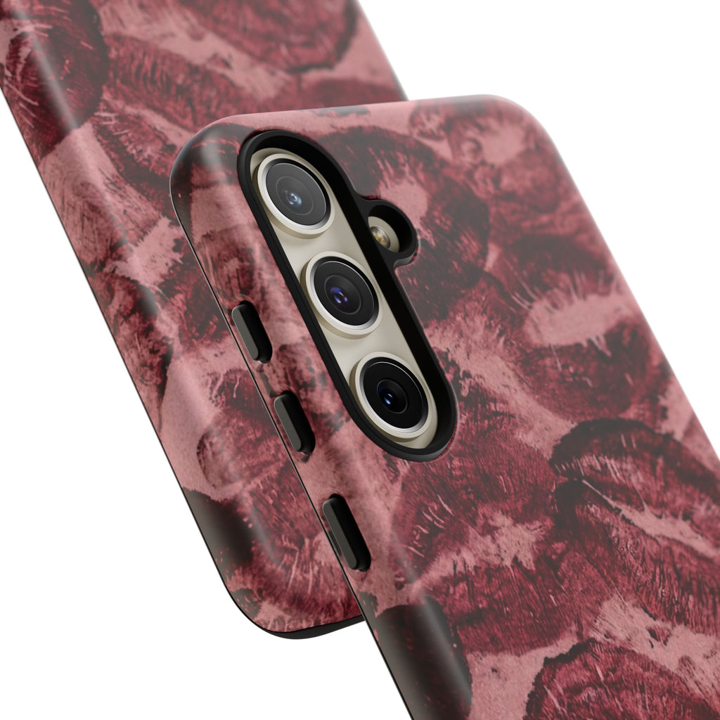 Kiss Print Phone Case – Burgundy Lip Pattern Protective Phone Cover