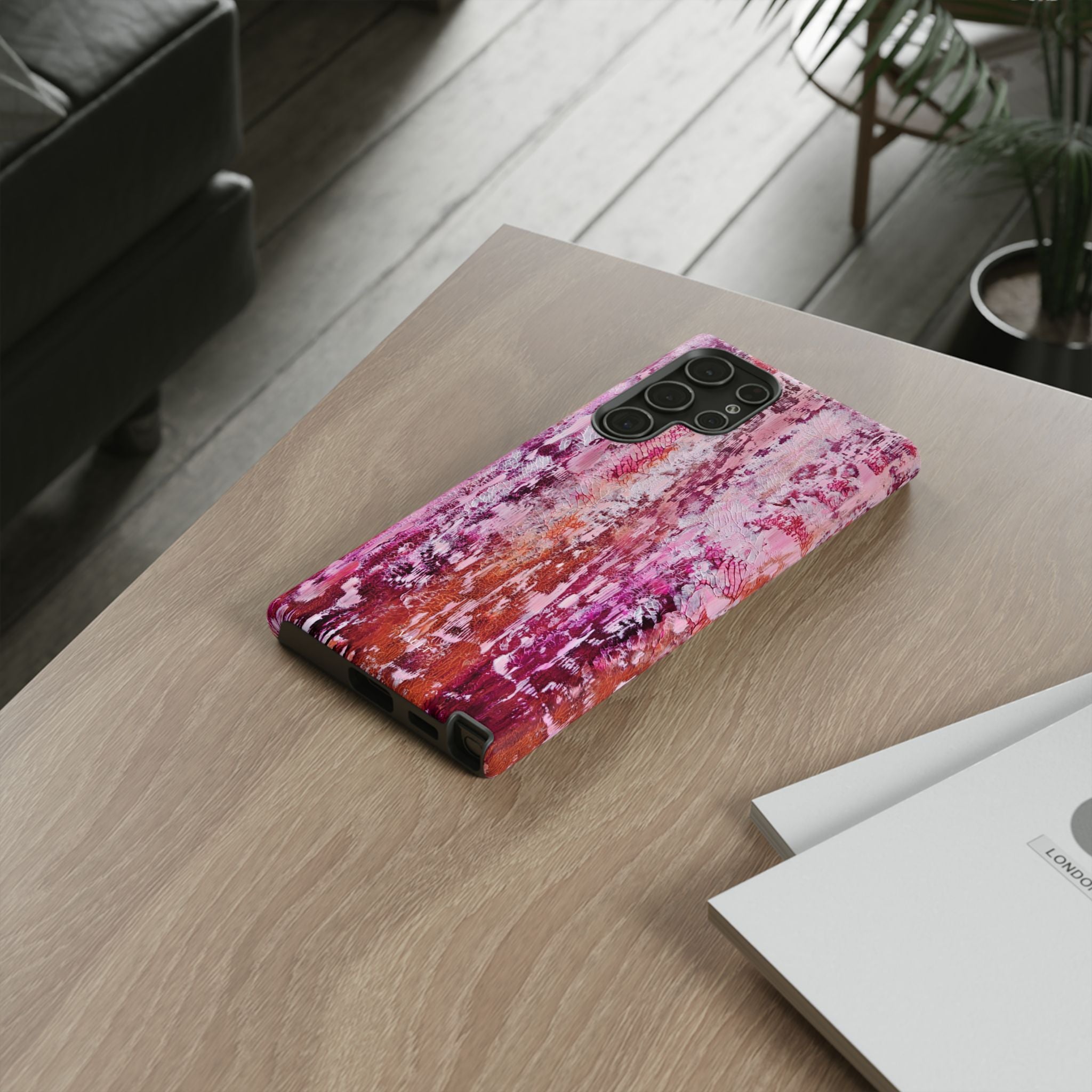 Pink Abstract Art Tough Phone Case — Protective Artistic Phone Cover