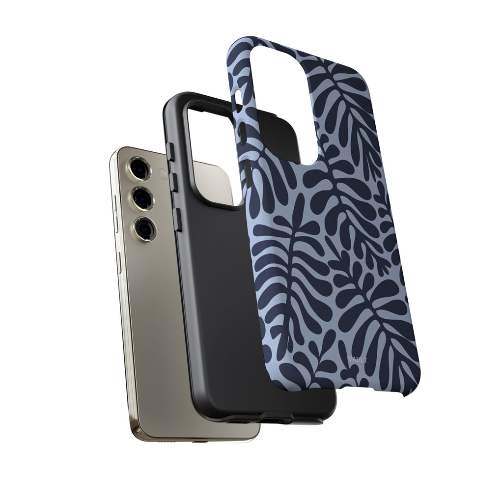 Floral Fern Tough Phone Case – Navy Blue on Light Blue, Protective Slim Cover
