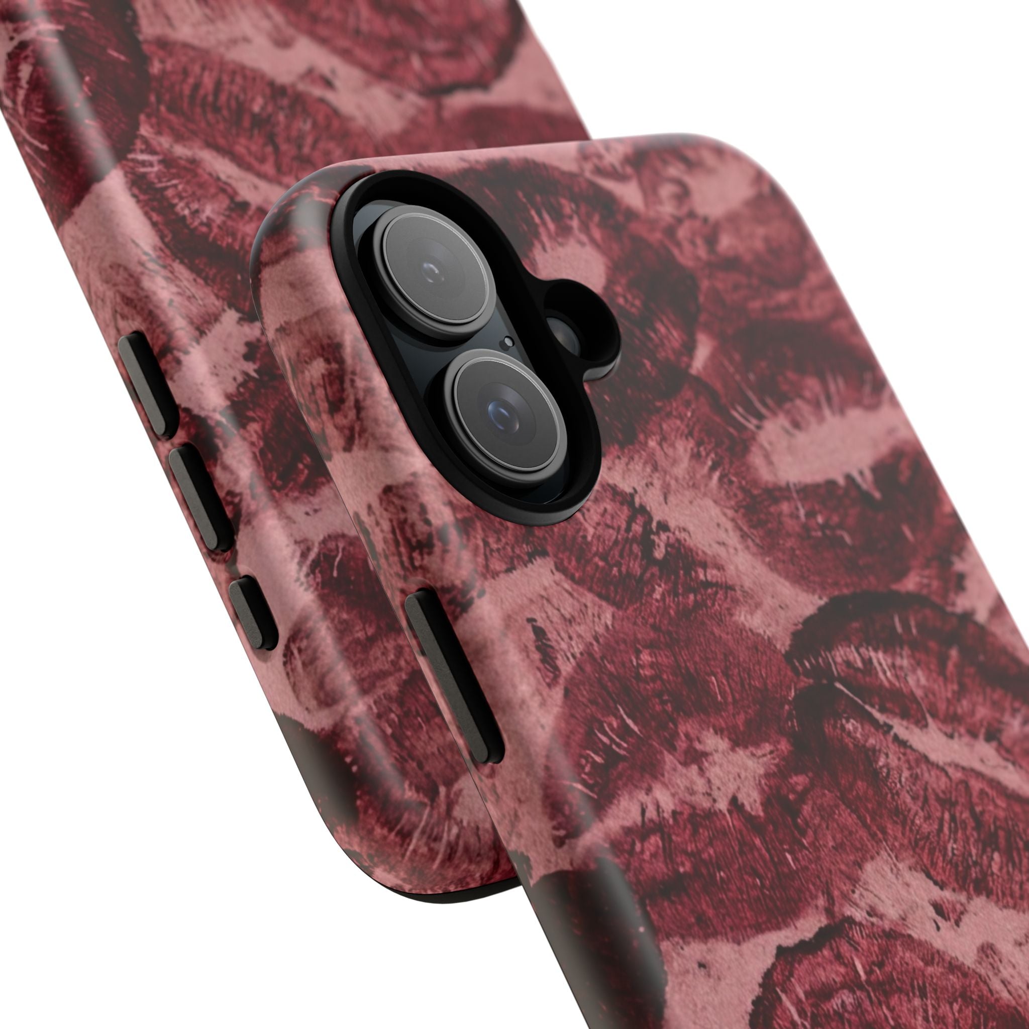 Kiss Print Phone Case – Burgundy Lip Pattern Protective Phone Cover